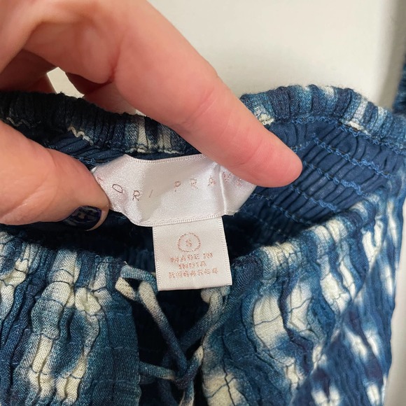 Tori Praver Off Shoulder Tie Dye Lace Up Long Sleeve Crop Top Tube Top Blue S - Picture 4 of 6